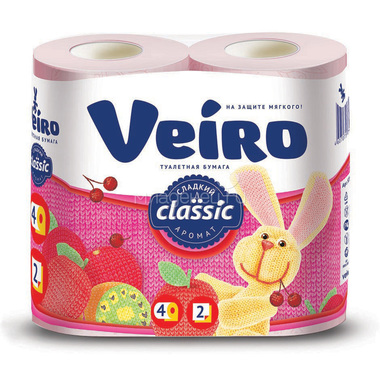 Туалетная бумага Veiro Classic  2-х слойная Розовая 4шт 0