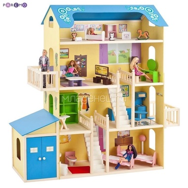 Кукольный домик PAREMO Лира: 28 предметов мебели, 2 лестницы, гараж 1