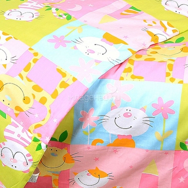 Комплект постельного белья Baby Nice сатин 100% хлопок Весёлые котята (голубой, розовый) 2