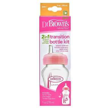Бутылочка Dr. Brown's с широким горлышком 2 в 1 270 мл (с 6 мес) розовая 1