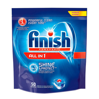 Таблетки для посудомоечных машин Finish Shine&Protect All in1 50 шт 0