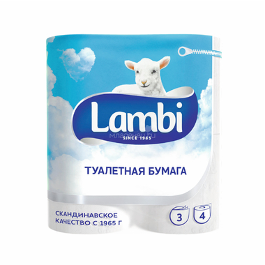 Туалетная бумага LAMBI белая (3 слоя) 4 шт 0