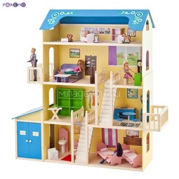 Кукольный домик PAREMO Лира: 28 предметов мебели, 2 лестницы, гараж