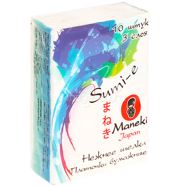 Платочки бумажные Maneki Sumi-e 3 слоя без аромата 1 упаковка х 10 шт 3