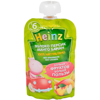 Пюре Heinz фруктовое (пауч) 100 гр Яблоко персик манго банан (с 6 мес) 0