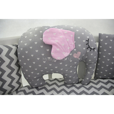 Комплект постельного белья ByTwinz для круглой кроватки с игрушками Слоники розовые 4
