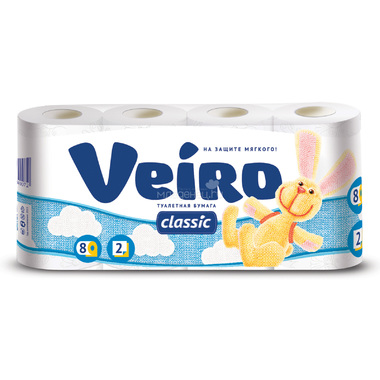 Туалетная бумага Veiro Classic  2-х слойная Белая 8шт 0