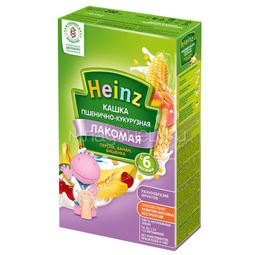 Каша Heinz Лакомая кашка молочная 200 гр Пшенично-кукурузная с персиком бананом и вишней (с 6 мес)