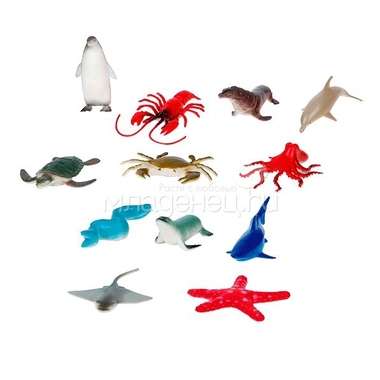 Игровой набор 1toy В мире животных Морские животные, 12 фигурок, 5 см 1