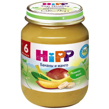 Пюре Hipp фруктовое 125 гр Банан с манго  (с 6 мес) 0