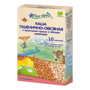 Каша Fleur Alpine Органик 200 гр Пшенично-овсяная с кусочками груши и яблока (с 10 мес) молочная 0