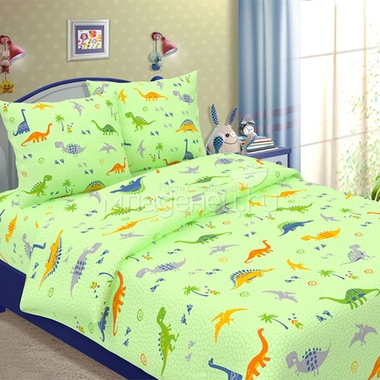 Комплект постельного белья детский Letto с наволочкой 50х70 Динно зеленый 0