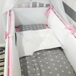 Комплект в кроватку ByTwinz 5 предметов Звезды розовый Классика