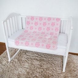 Одеяло Споки Ноки хлопковое подарочная упаковка отделка оверлок Дизайн Совы и сердечки Розовый