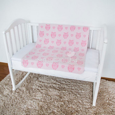 Одеяло Споки Ноки хлопковое подарочная упаковка отделка оверлок Дизайн Совы и сердечки Розовый 1