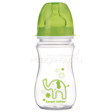 Бутылочка Canpol Babies с широким горлышком 240 мл (с 3 мес) зеленая 0