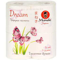 Туалетная бумага Maneki Dream 3 слоя с тиснением (4 рулона в упаковке) 23 м