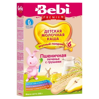 Каша Bebi Premium молочная 200 гр Для полдника пшеничная печенье с грушами (с 6 мес) 0