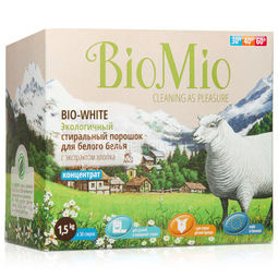 Экологичный стиральный порошок BioMio 1500 гр. для белого белья с экстрактом хлопка (концетрат)