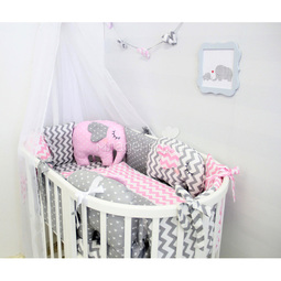 Комплект постельного белья ByTwinz для круглой кроватки с игрушками Слоники розовые