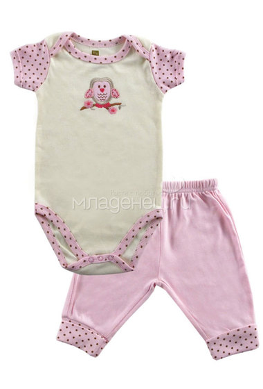 Комплект Hudson Baby Боди короткий рукав и штанишки Органик, 2 пр., цвет розовый  0
