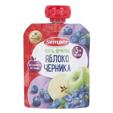 Пюре Semper фруктовое 90 гр Яблоко и черника (с 5 мес) 0