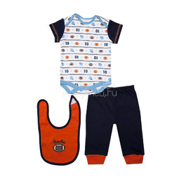 Комплект Bon Bebe Бон Бебе для мальчика: боди короткий,штанишки,нагрудник, цвет оранжевый 