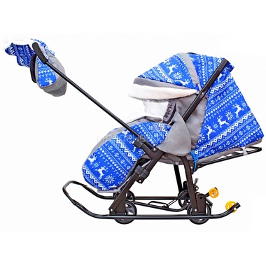 Санки-коляска SNOW GALAXY LUXE на больших мягких колесах сумка муфта Зимняя ночь Олени Синии 2