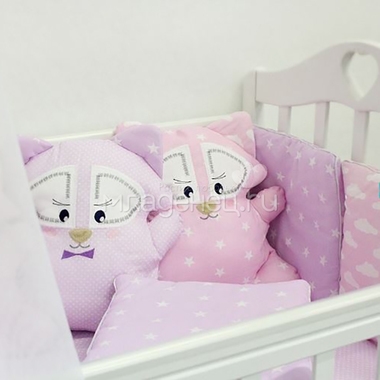 Комплект в кроватку ByTwinz Еноты с игрушками Розово-сиреневый 3