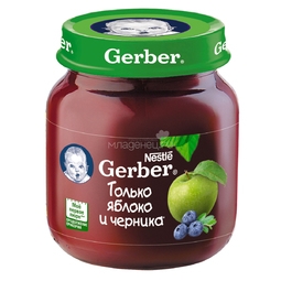 Пюре Gerber фруктовое 130 гр Яблоко с черникой  (1 ступень)