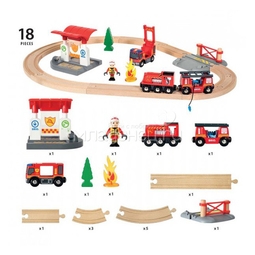 Игровой набор BRIO Железная дорога Пожарная станция, свет ,звук, 18 предметов