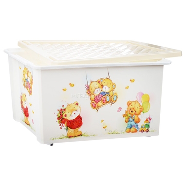 Ящик для хранения игрушек Little Angel X-Box Bears 57л на колесах Слоновая кость 0