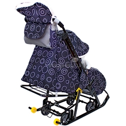 Санки-коляска SNOW GALAXY LUXE на больших мягких колесах сумка муфта Круги на черном