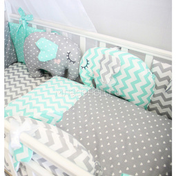 Комплект постельного белья ByTwinz для круглой кроватки с игрушками Слоники мятные