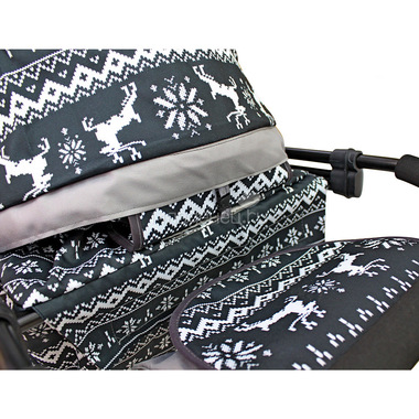 Санки-коляска SNOW GALAXY LUXE на больших мягких колесах сумка муфта Полярная ночь Олени Черные 11
