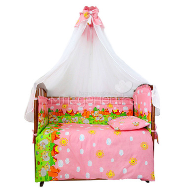Комплект в кроватку Ангелочки Овечки комбинированный из 7 предметов Розовый 0
