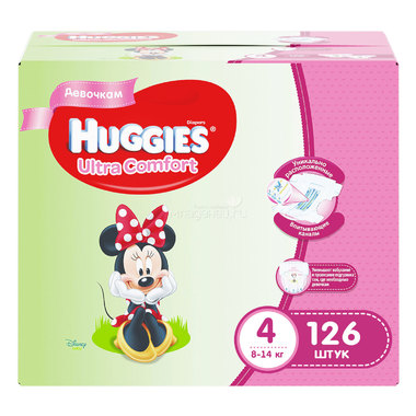 Подгузники Huggies Ultra Comfort Disney для девочек 8-14 кг (126 шт) Размер 4 0