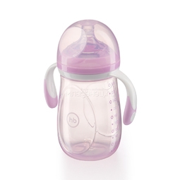 Бутылочка Happy Baby C ручками и  антиколиковой силиконовой соской 300 мл (с 0 мес) фиолетовая