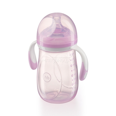 Бутылочка Happy Baby C ручками и  антиколиковой силиконовой соской 300 мл (с 0 мес) фиолетовая 1