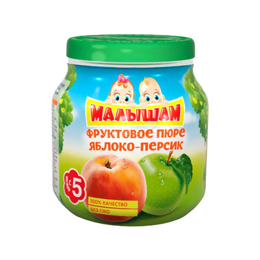 Пюре Малышам фруктовое 100 гр Яблоко персик (с 5 мес) 0