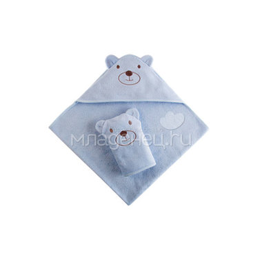 Набор Наша Мама Мишка (полотенце-уголок и рукавичка) голубая махра 0