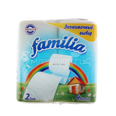 Туалетная бумага Familia белая (2 слоя) 4 шт Радуга 0