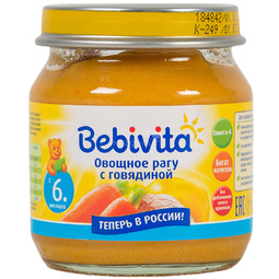 Пюре Bebivita овощное рагу 100 гр С говядиной (с 6 мес)