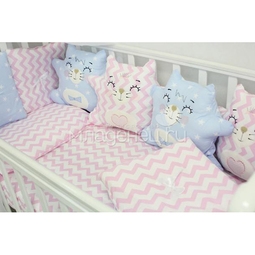 Комплект в кроватку ByTwinz Котики с игрушками Розово-голубой
