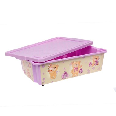 Ящик для хранения игрушек Little Angel X-Box Bears 30л на колесах Бежевый с розовым 1