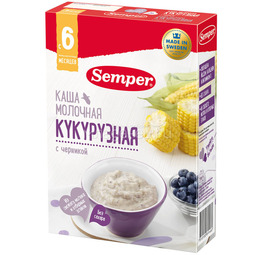 Каша Semper молочная 200 гр Кукурузная с черникой (с 6 мес)