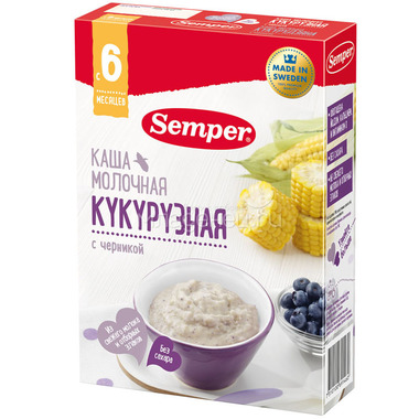 Каша Semper молочная 200 гр Кукурузная с черникой (с 6 мес) 0