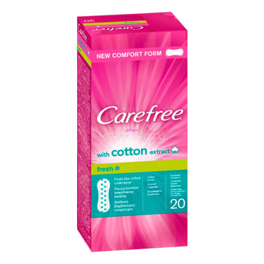 Прокладки гигиенические Carefree Cotton Fresh ежедневные Экстракт хлопка ароматизированные 20 шт 0