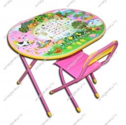 Набор мебели стол и стул Дэми Овал Розовый Веселая ферма