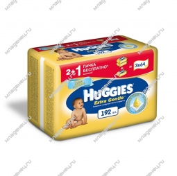 Салфетки влажные Huggies  Extra Gentle c витамином Е (запасной блок 64 шт х 3) 192 шт